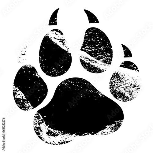 Vector Detailed black paw print with textured edges.