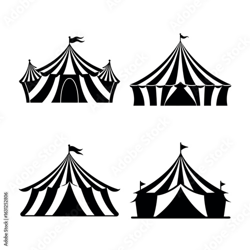 circus tent silhouette vector illustration, circus tent black symbol set