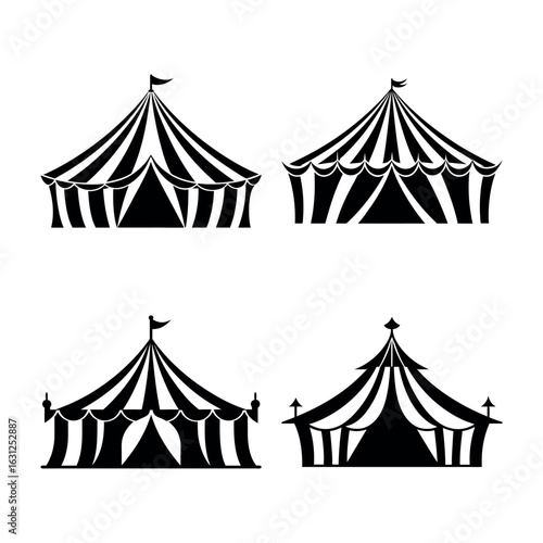 circus tent silhouette vector illustration, circus tent black symbol set