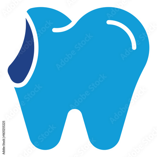 Decayed Tooth Glyph Blue Silhouette Icon Vector Design - tooth with a missing or chipped part, representing dental decay, tooth damage, and cavity problems