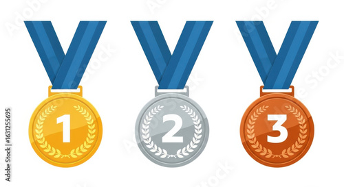 Wallpaper Mural Gold medal silver medal bronze medal blue ribbon number award achievement competition victory success isolated on white background Torontodigital.ca