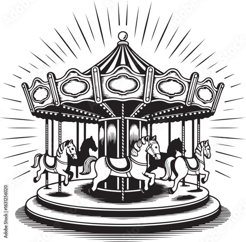 Carnival Carousel Halftone Grunge Illustration Fairground Ride Vintage Vector Element