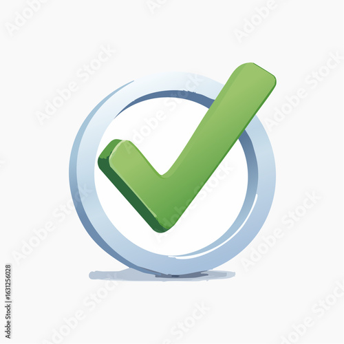 A vibrant green, three-dimensional checkmark icon inside a circle, representing correctness, success, approval, completion, and positive feedback in a clean, modern design.
