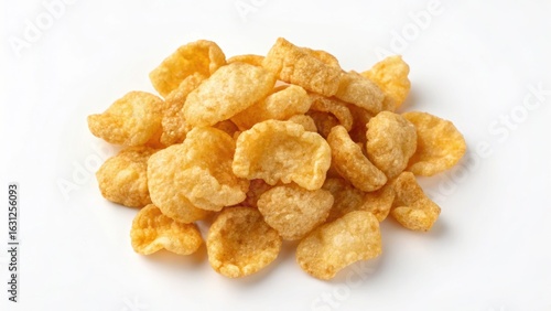 Crispy Pork Rinds / Deep-fried Pork Skin Crispy, golden snack pieces arranged in a pile on a white background.