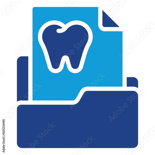 Dental Folder Glyph Blue Silhouette Icon Vector Design - folder containing tooth-marked files, representing patient records, dental documentation, and clinical archives