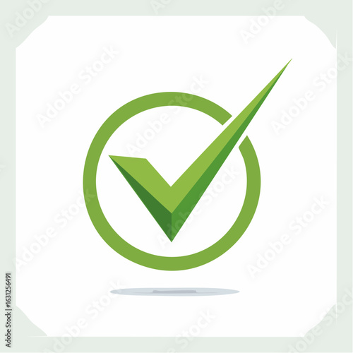 A vibrant green, three-dimensional checkmark icon inside a circle, representing correctness, success, approval, completion, and positive feedback in a clean, modern design.