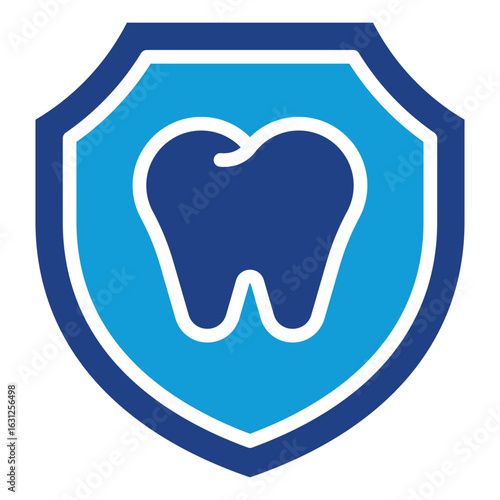 Dental Shield Glyph Blue Silhouette Icon Vector Design - shield containing a tooth icon, representing oral protection, dental insurance, and preventive care