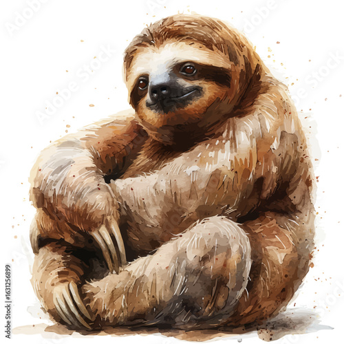Sloth, watercolor painting vector, isolated on a white background.