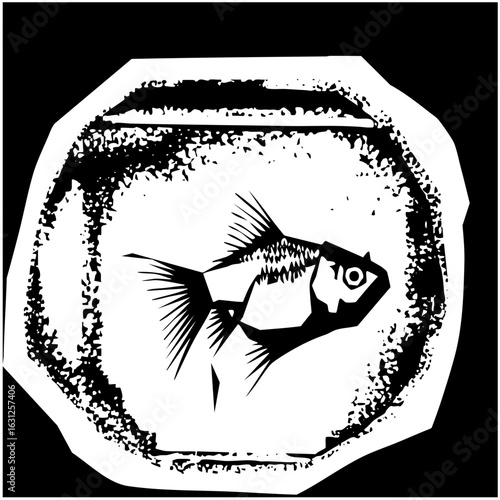 Vector Elegant angelfish within a circular frame.