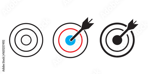 Set of goals. Target icon. Target, goal icon. Archery target with arrow on isolated background. Vector EPS 10