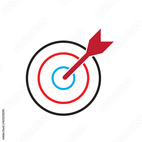 Target icon.Target Line Icon Design, Editable Stroke, Pixel Perfect, Stock Illustration. Goal symbol collection. Simple target with arrow. Darts icon. Hitting the bullseye icon line and flat style.