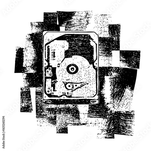 Vector Detailed hard drive with internal components.