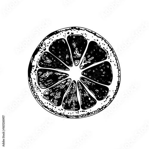 Vector Detailed of a citrus fruit slice with visible segments.