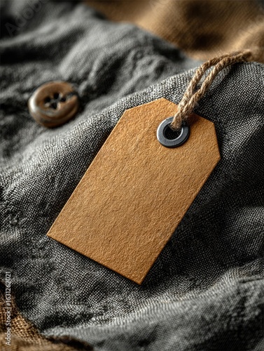 Blank clothes tag on textured fabric