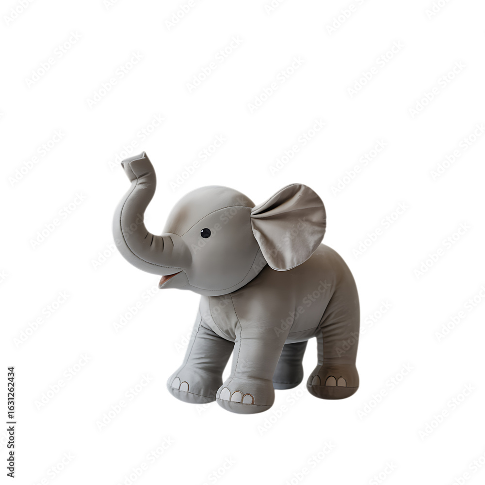 Fototapeta premium Grey plush elephant toy isolated on a transparent background