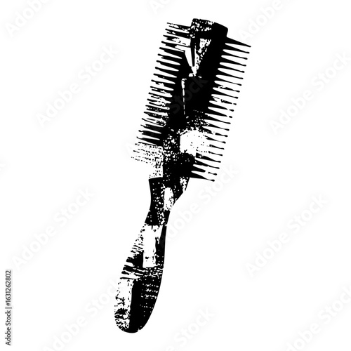 Vector Stylized hairbrush with textured bristles and handle.