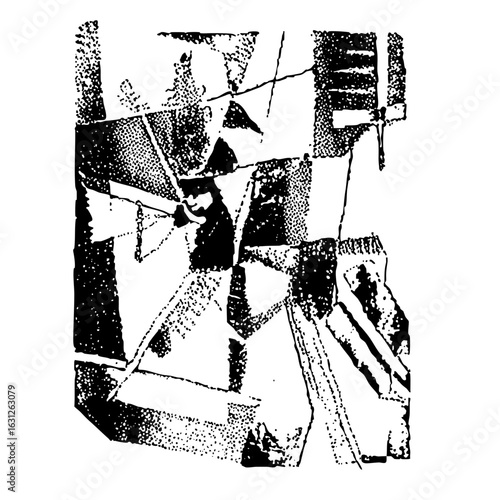 Vector Abstract figures with flags depict dynamic interaction.