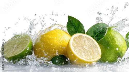 lemons and limes with water droplets	