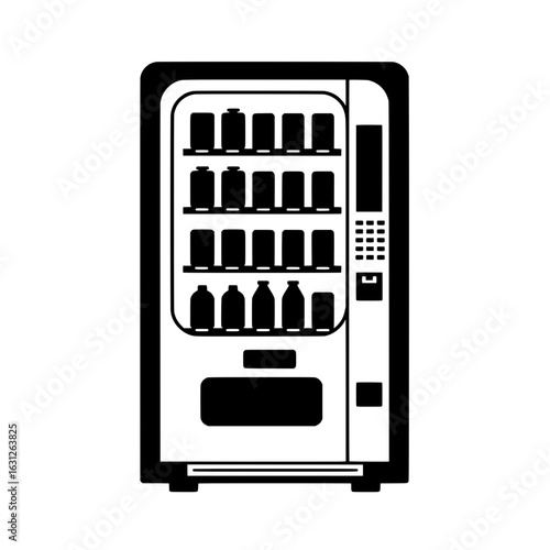 Vending Machine Icon: A simple black and white graphic of a vending machine, a symbol of modern convenience and instant gratification, standing alone.