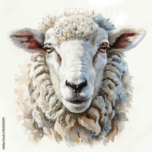 watercolor of Sheep, vector, isolated on a white background.