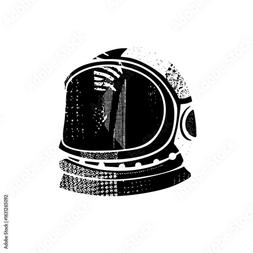 Vector Astronaut helmet contains a terrestrial landscape.