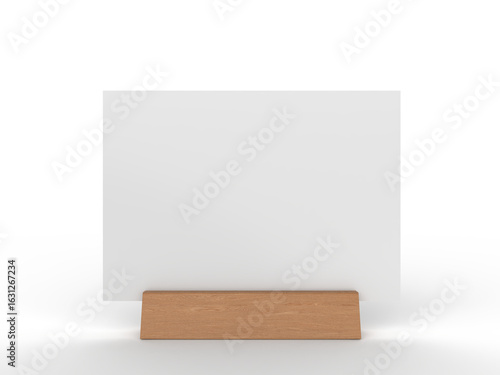3D Realistic table stand, table tent mockup with metal base and white paper acrylic. Blank card holder display information for menu label, restaurant, cafe, banner, picture stand, sign holder, ads