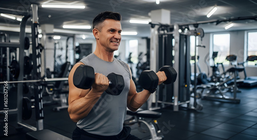 Middle-Aged Man Exercising in the Gym

