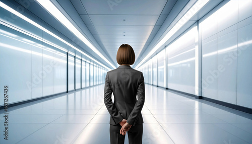 Wallpaper Mural The back of a businesswoman looking at a long hallway with lights. Torontodigital.ca