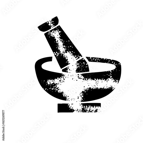 Vector Black mortar and pestle with powder splash.