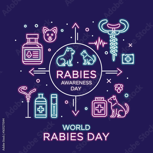 Celebrate World Rabies Awareness Day with vital health information promoting animal and human safety, featuring veterinary care and prevention symbols.
