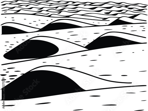 "Minimalist Sand Dunes Desert Landscape Line Art"