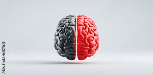 Neurological Illness Awareness: Divided Brain Symbol with Red Glow on Copy Space Background