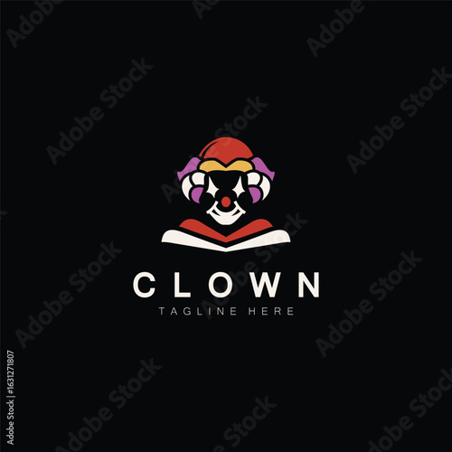 Clown head face logo jester minimalist joker design template illustration