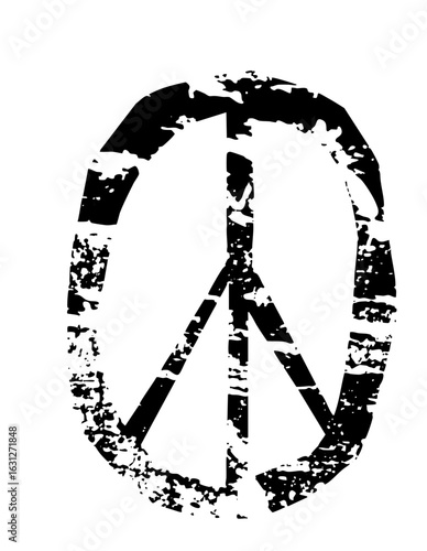 Vector Distressed black peace symbol .