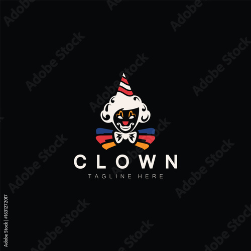 Clown head face logo jester minimalist joker design template illustration
