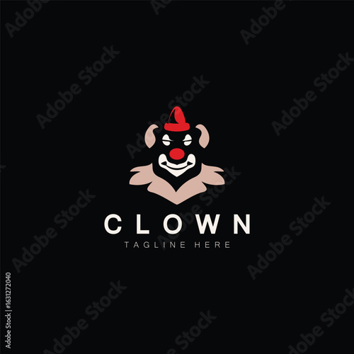 Clown head face logo jester minimalist joker design template illustration