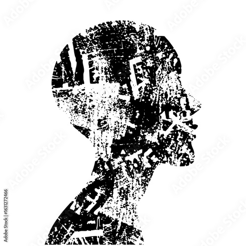 Vector Abstract primate head with textured details.
