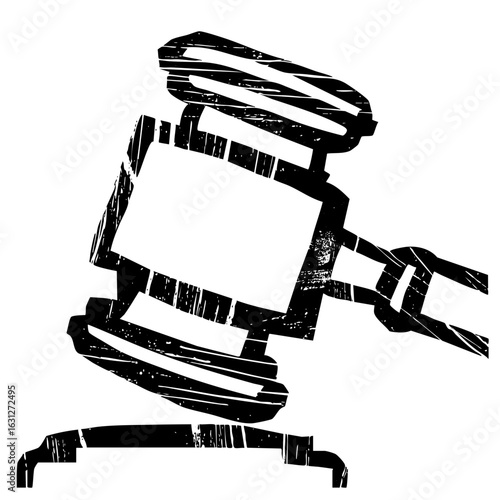 Vector Black gavel with a distressed texture.
