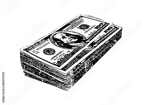 Vector Stack of currency illustrations depicts financial wealth.
