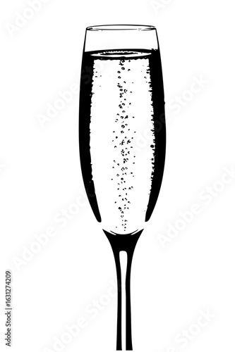 Vector Elegant champagne flute with sparkling bubbles.