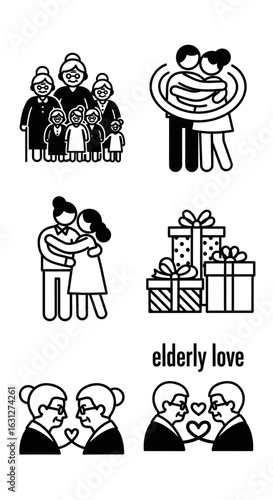 Vector icon set illustrating family relationships, generational love, and emotional connection concepts