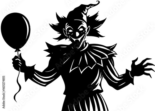 Creepy Clown Silhouette with Balloon