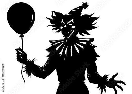 Creepy Clown Silhouette with Balloon