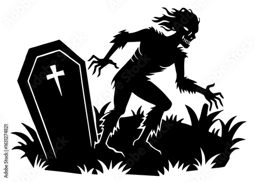  Zombie Crawling from Grave Silhouette