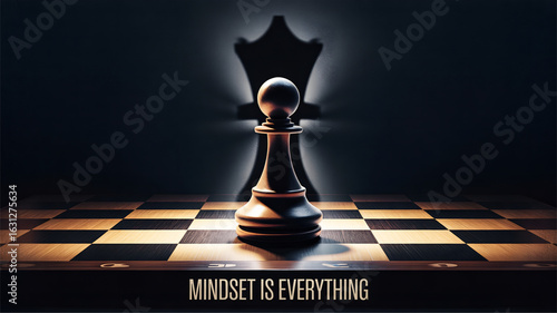 black chess queen, king, Mindset is Everything – Chess Pawn with Queen king Shadow Motivational Poster
