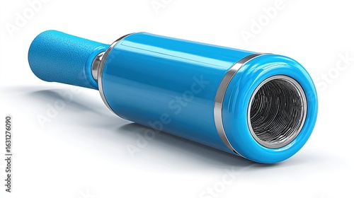3D render of a bright blue cylindrical tool with a metallic ring