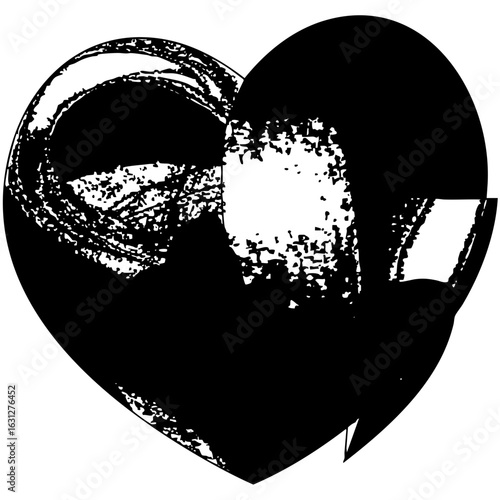 Vector Broken heart with a cracked surface and peeling edge.