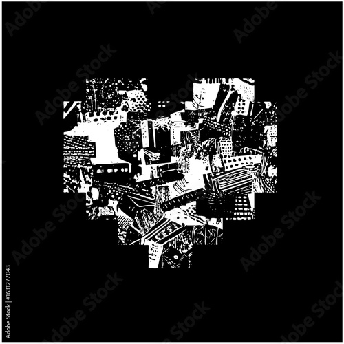 Vector Abstract cityscape features chaotic architectural forms.