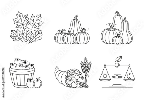 Simple Outline Autumn Element Fall Harvest Thanksgiving Decoration Icon Illustration