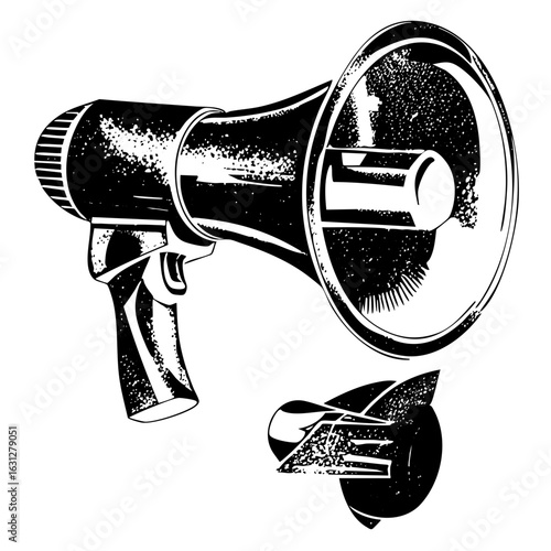Vector Vintage megaphone with sound waves announces a message.